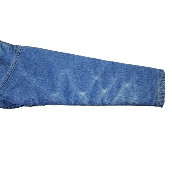 Sergio Valente Denim Jacket Women Size 6 Blue Hooded Sherpa Vtg Jean Barn Coat
